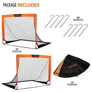 EliteGo Portable Soccer Goal | Instant Pop Up Net | Fiberglass Poles, Sets of 2 (Orange)
