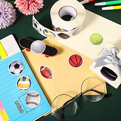 800 Pieces Mixed Sports Balls Stickers 1.38 Inches Waterproof Basketball Baseball Soccer Ball Football Tennis Golf Puck Volleyball Themed Party Decorative Stickers for Birthday Party, C