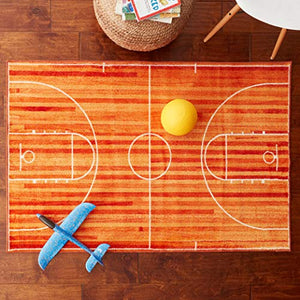 Brumlow Mills Basketball Court Sports Theme Area Rug for Teens Bedroom, Kids Playroom, Living Room Carpet or Classroom Accent Rug, 3'4" x 5'