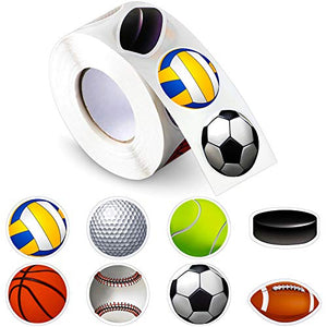 800 Pieces Mixed Sports Balls Stickers 1.38 Inches Waterproof Basketball Baseball Soccer Ball Football Tennis Golf Puck Volleyball Themed Party Decorative Stickers for Birthday Party, C