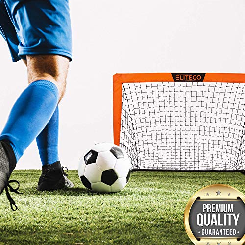 EliteGo Portable Soccer Goal | Instant Pop Up Net | Fiberglass Poles, Sets of 2 (Orange)